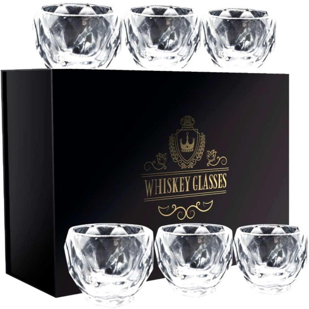 Set of 6 round crystal whiskey glasses 11 ounces